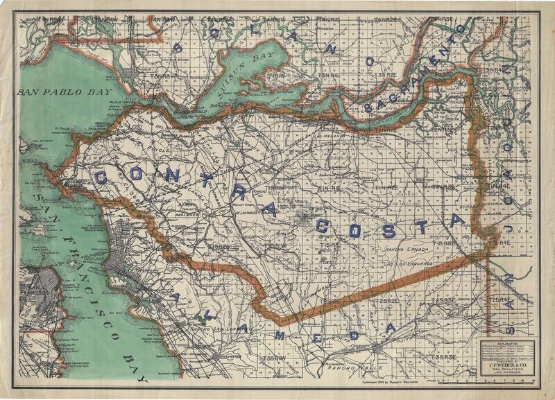 1914 CF Weber Map of Contra Costa with Hand Water Color 