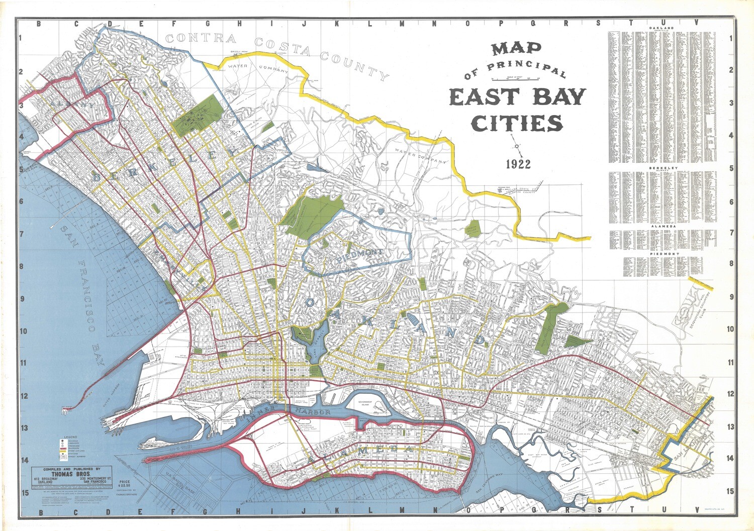 1922 Map of the Principal East Bay Cities by Thomas Brothers in 5 Color Lithography