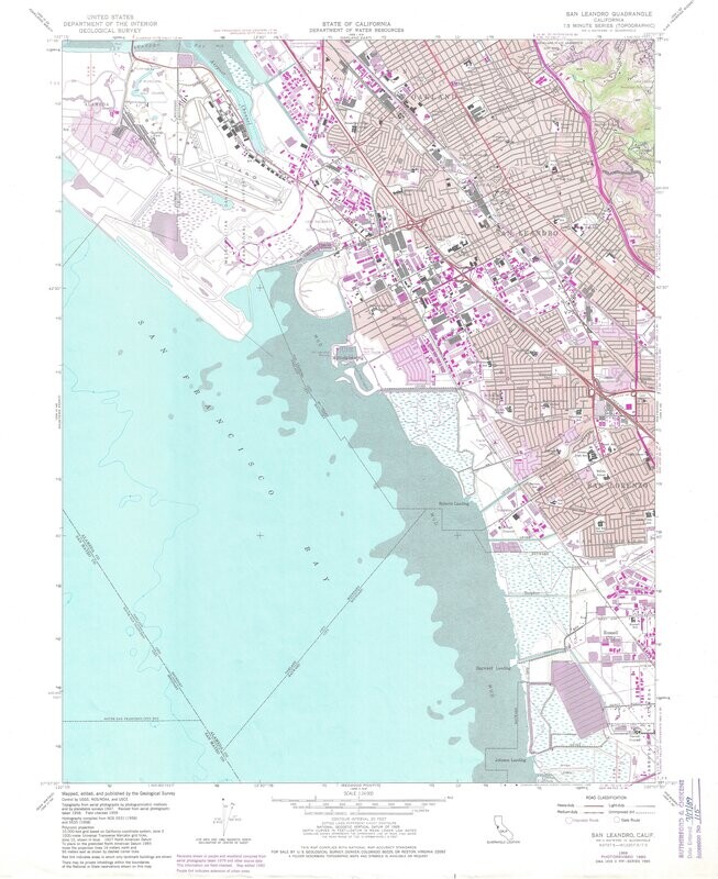 1980 ( 1959) USGS San Leandro, Oakland, San Lorenzo Quad 7.5 Minute Sheet