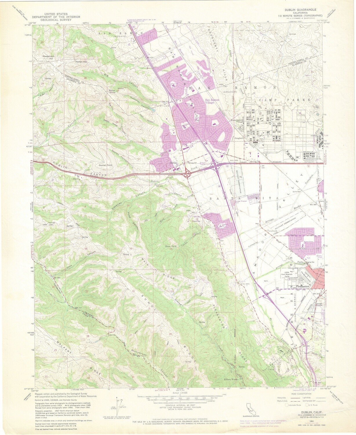 1969 (1961) USGS Dublin, Ca. 7.5 Minute Sheet
