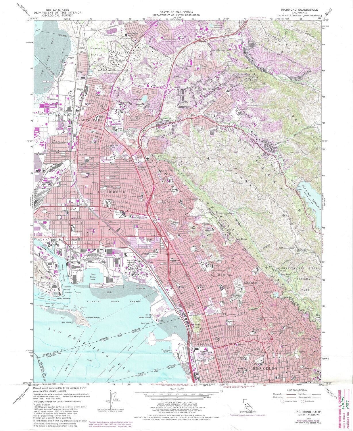 1980 (1959) USGS Richmond, San Pablo , Berkeley Quad - 7.5 Minute sheet