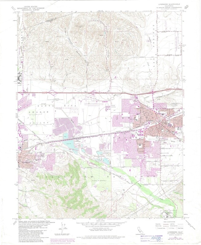 1980 (1961) USGS Livermore, Ca Quad 7.5 minute sheet
