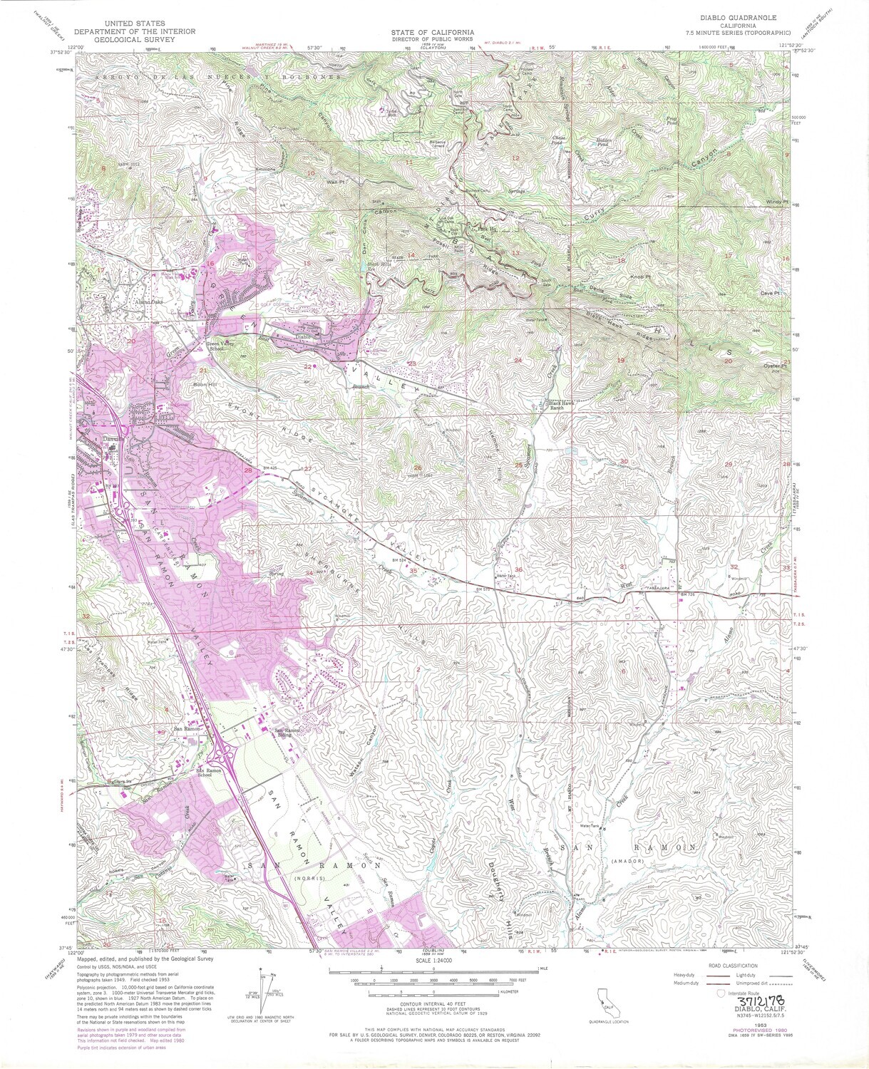 1980 (1953) USGS Diablo Quad 7.5 Minute Topo