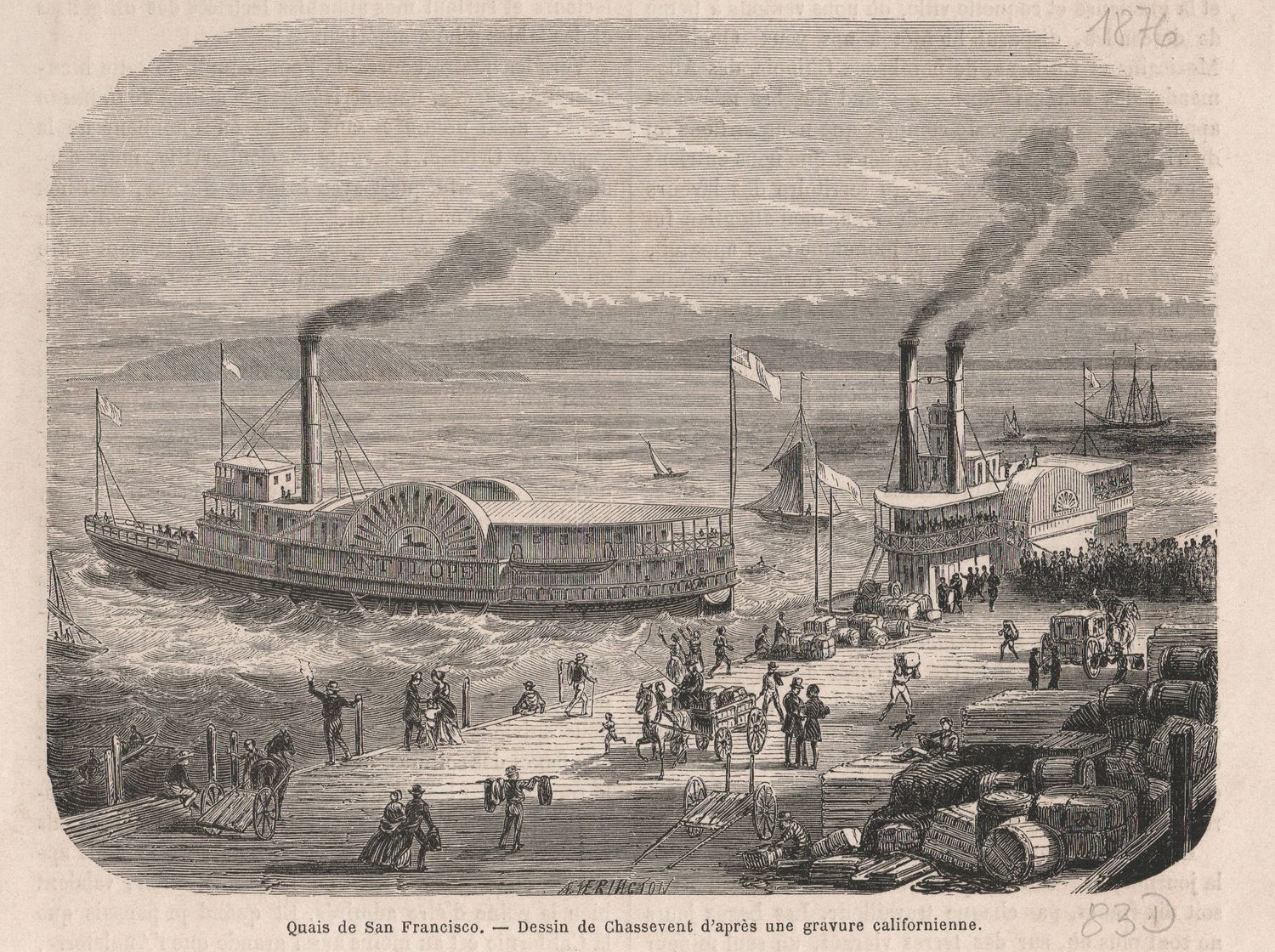 1878 View East of Steamers to Sacramento , leaving from Sf 