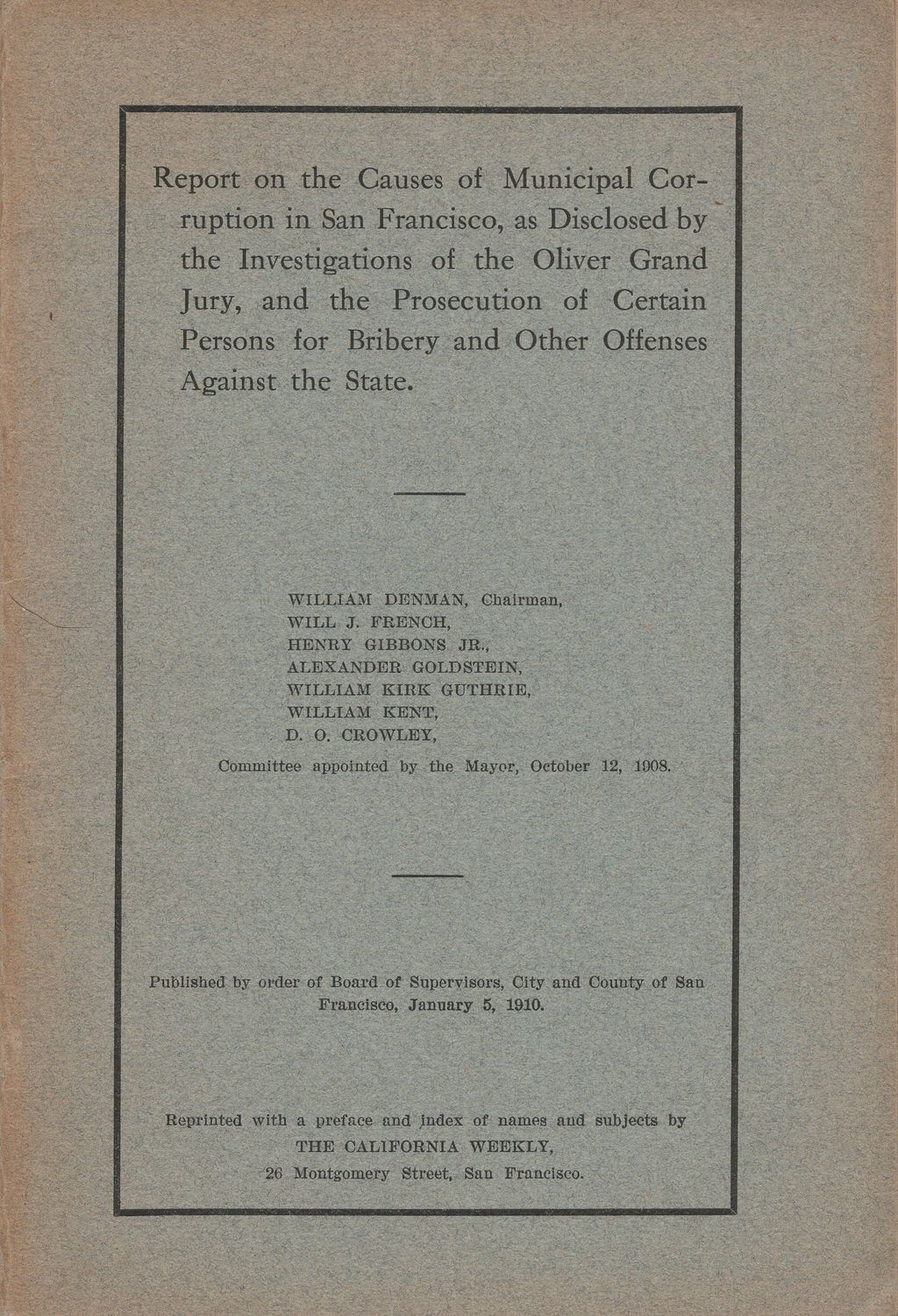 1910 Report on the Causes of Corruption