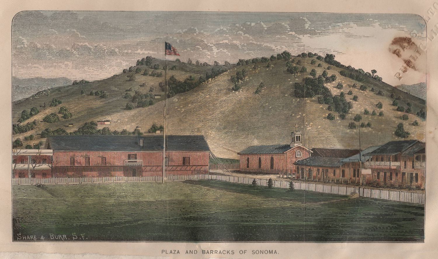 1873 Woodblock View of Sonoma Plaza 