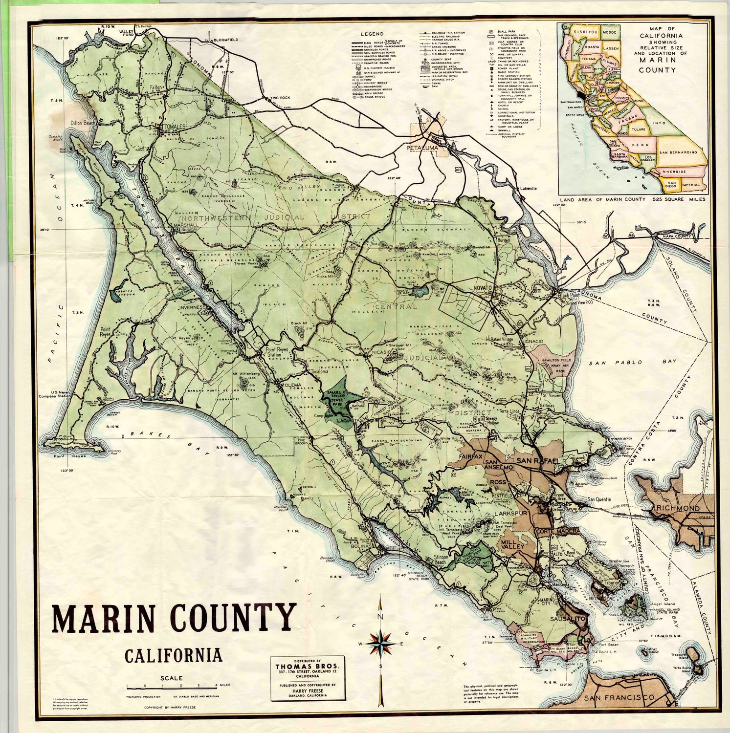 2019  Marin County by Thomas Bros w/ Hand Color-Reprint 