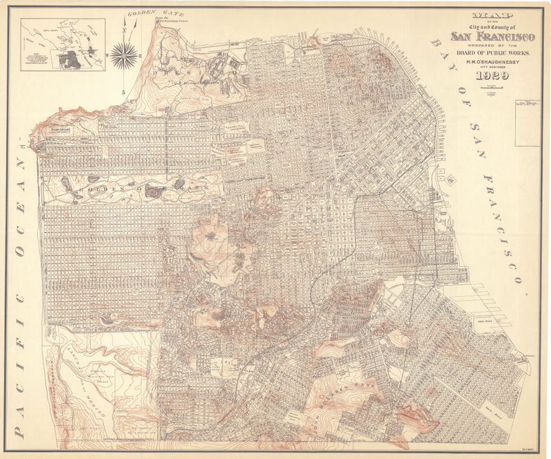 2019 (1929) Topographic Map of San Francisco by MM O'Shaughnessy -reprint