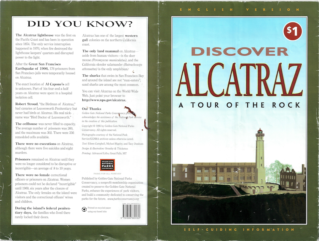 1996 Guide Map of Alcatraz - Tour of the Rock