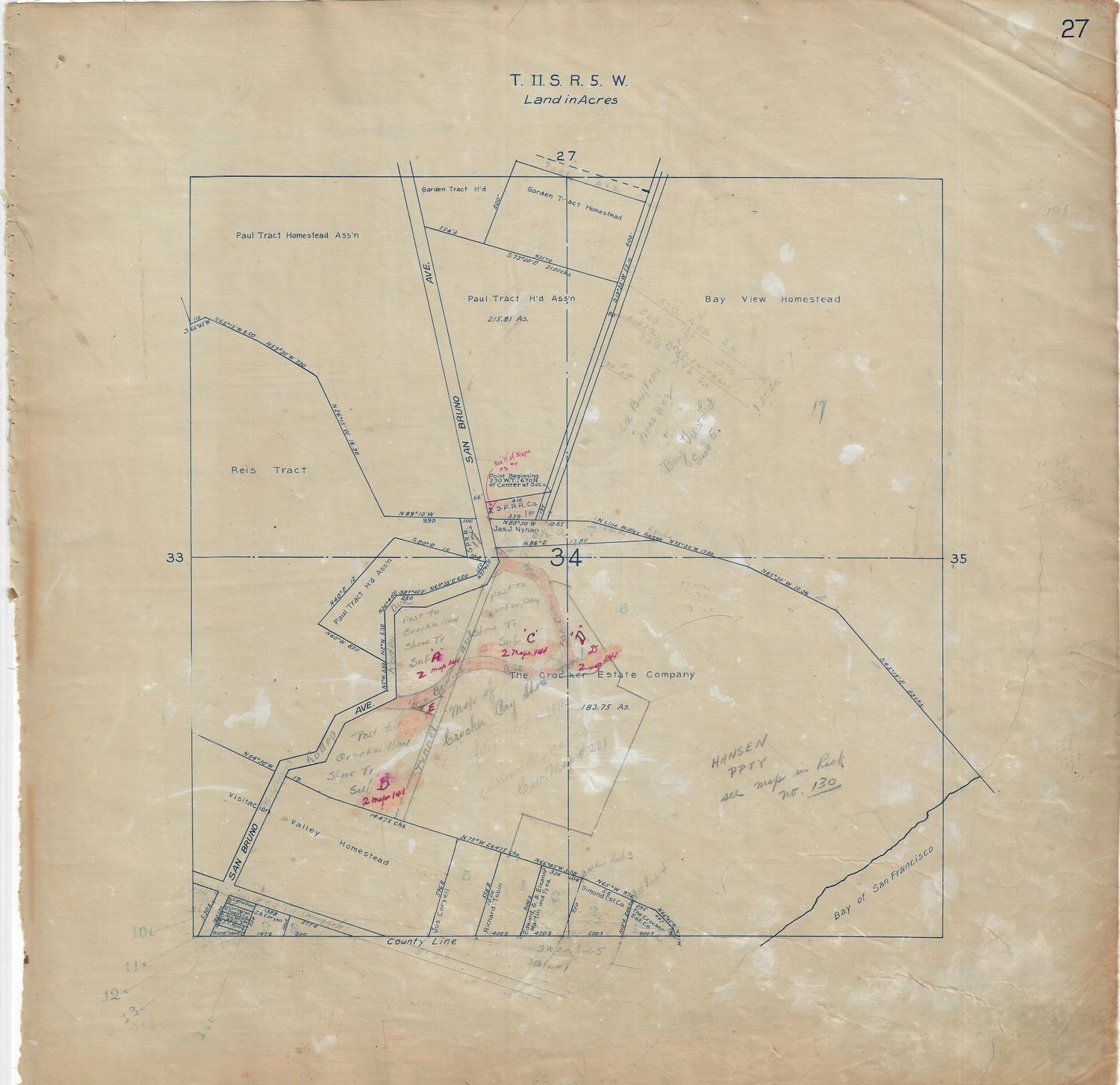1907 SVWCo. Block Book Visitacion Valley San Bruno Ave, 2 sheets