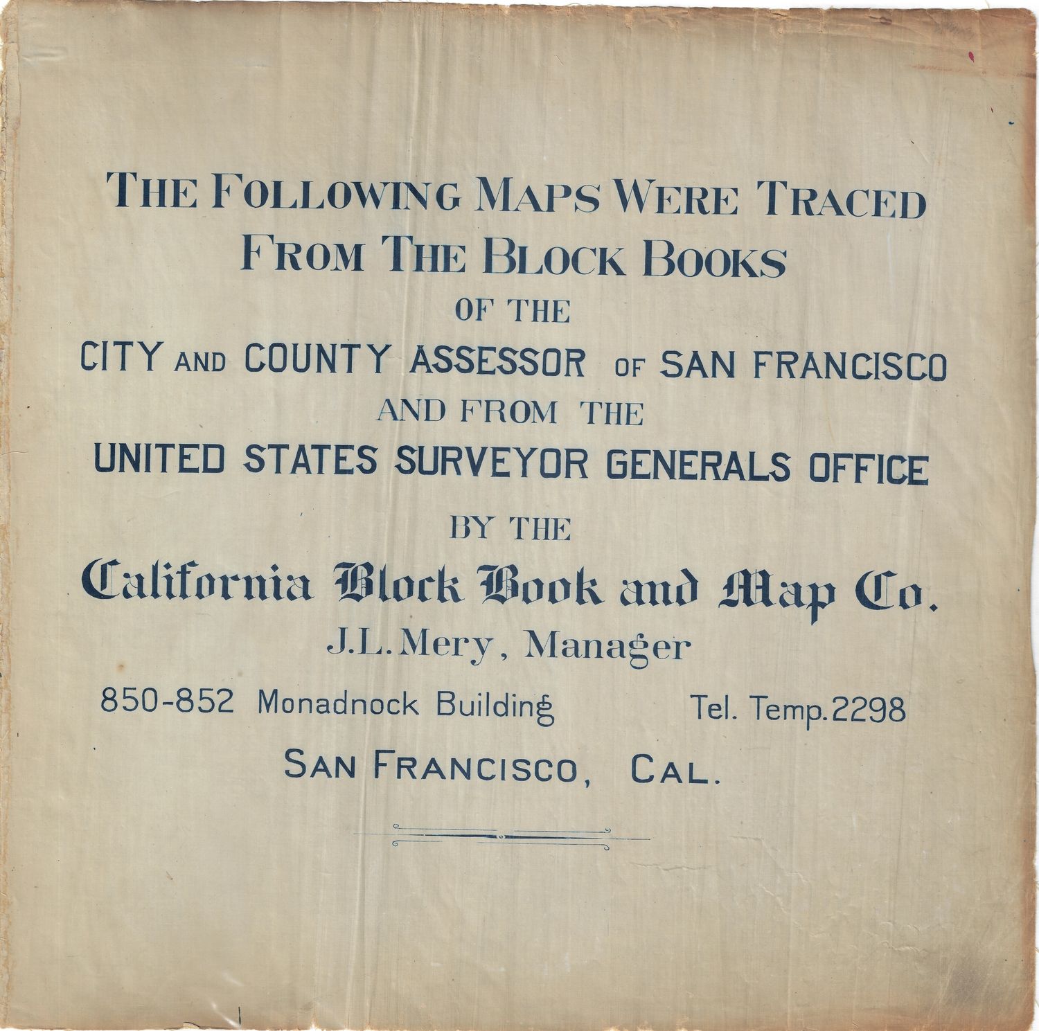 1907 2 Sheets SVWCo. Water Maps of SF Legend Front Page