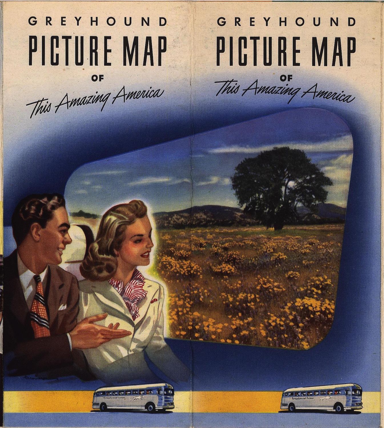 1955 Greyhound Illustrated Map of America