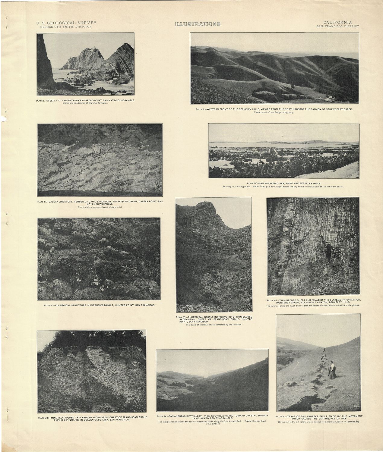 1913 Geological illustration of the San Francisco District by USGS in Photolithography