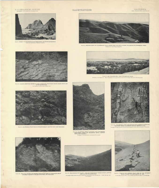 1913 Geological illustration of the San Francisco District by USGS in Photolithography