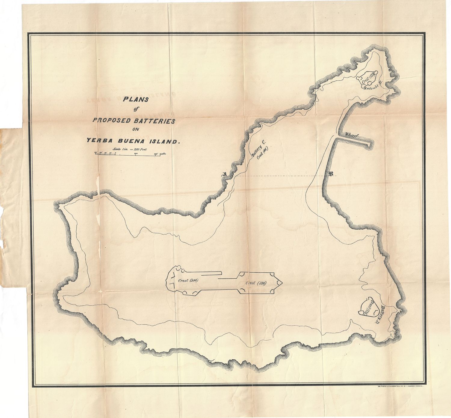 1872 Plan of Proposed Battery on Yerba Buena Island, San Francisco Bay
