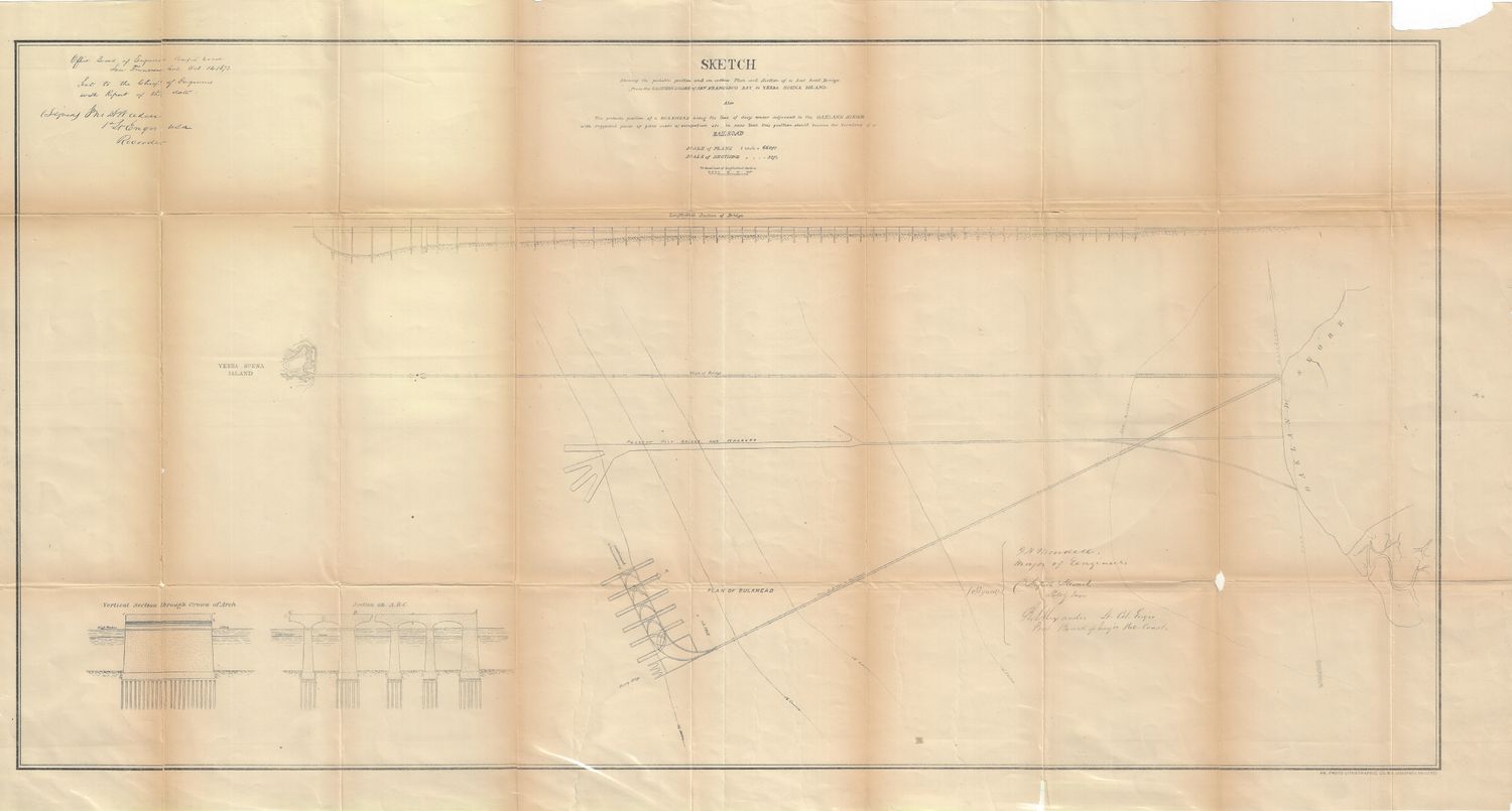 1872 Sketch of proposed RR Bridge SF to Yerba Buena