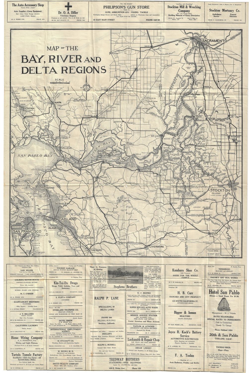 1930 Map of the Bay , River and Delta Regions by Thomas Bros.
