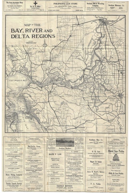 1930 Map of the Bay , River and Delta Regions by Thomas Bros.
