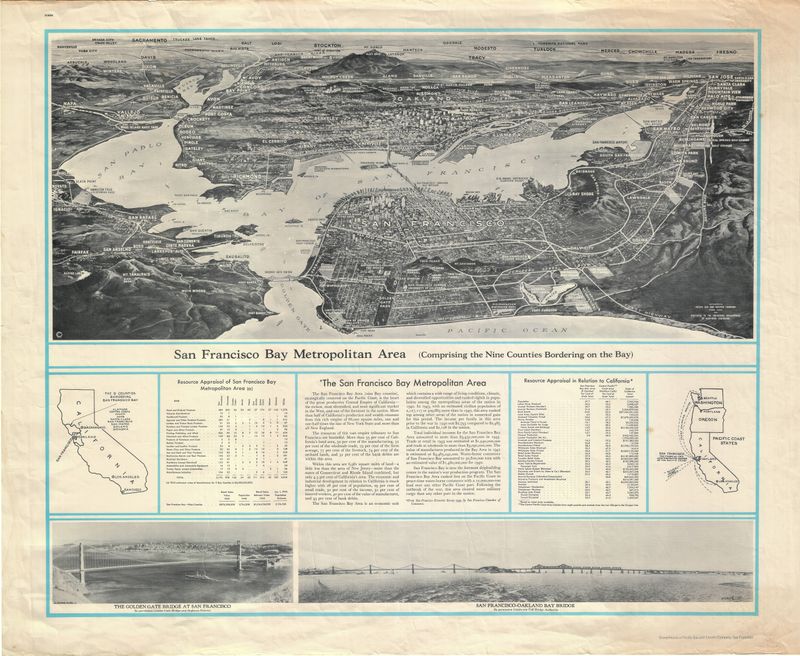 1944 SF Bay Area Map from PGE in Photolithography