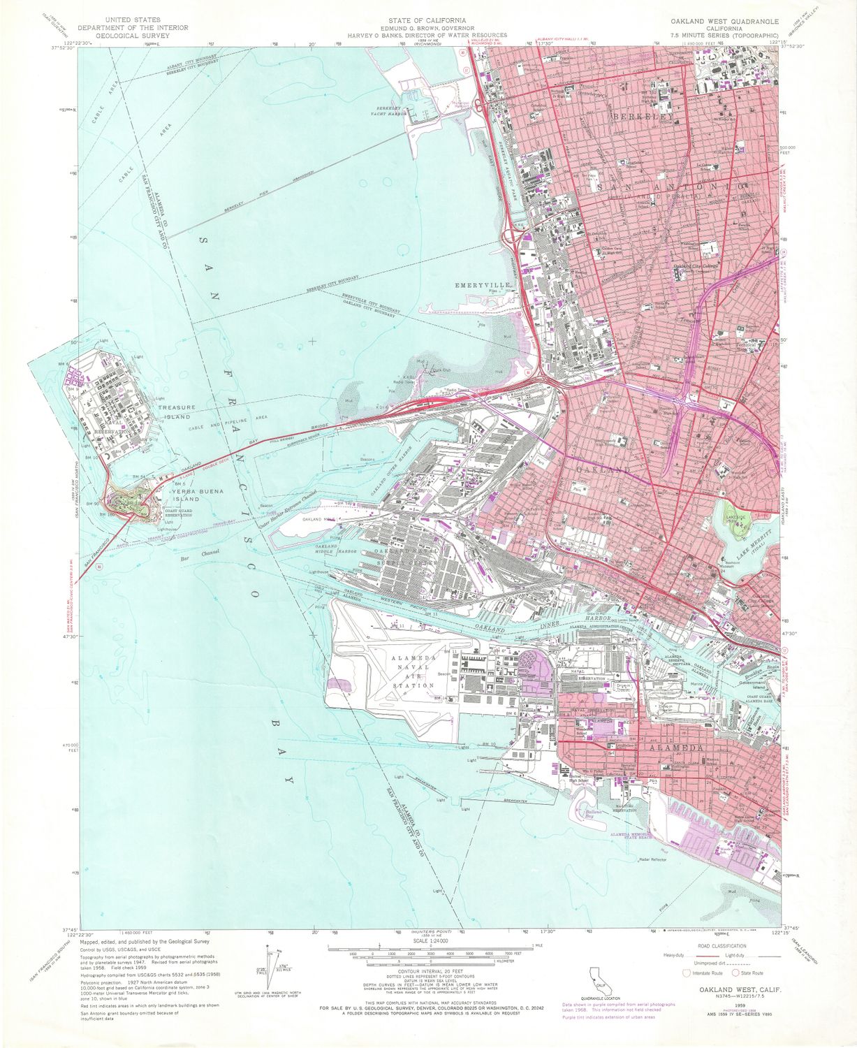 1968 (1959) West Oakland 7.5 Minute Sheet w/ Treasure Island