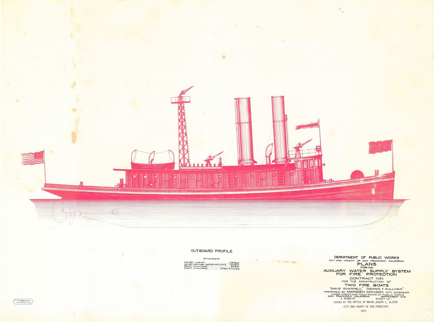 1974 (1908) Fire Boat Schematic in Red