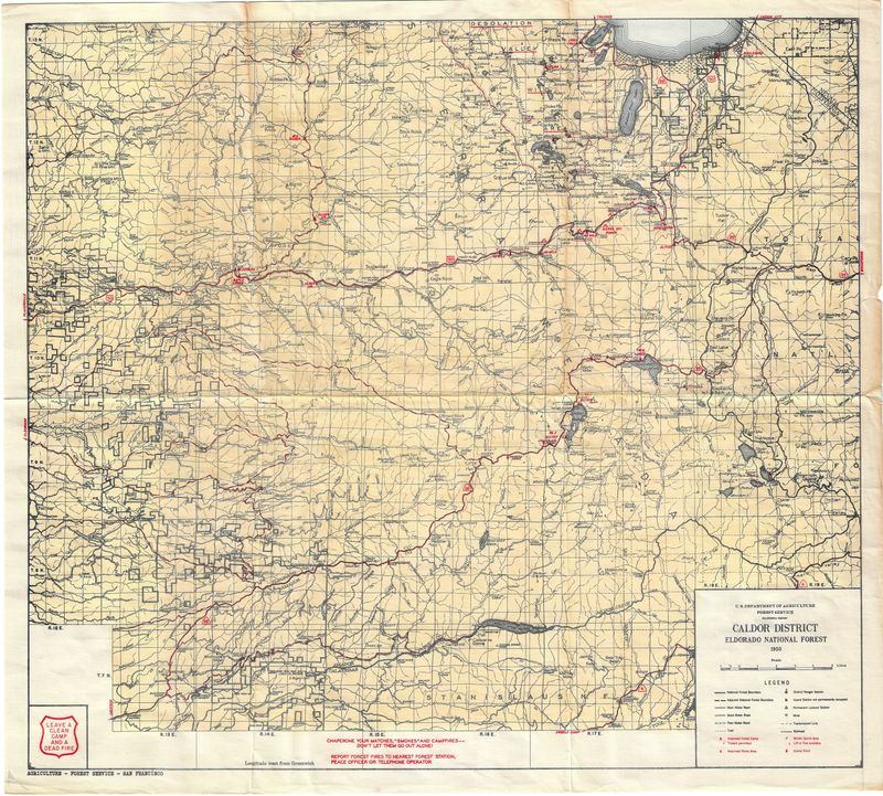1950 Caldor District Lake Tahoe &amp; Rt #50  by U.S. Dept Ag  w/ Hand Color