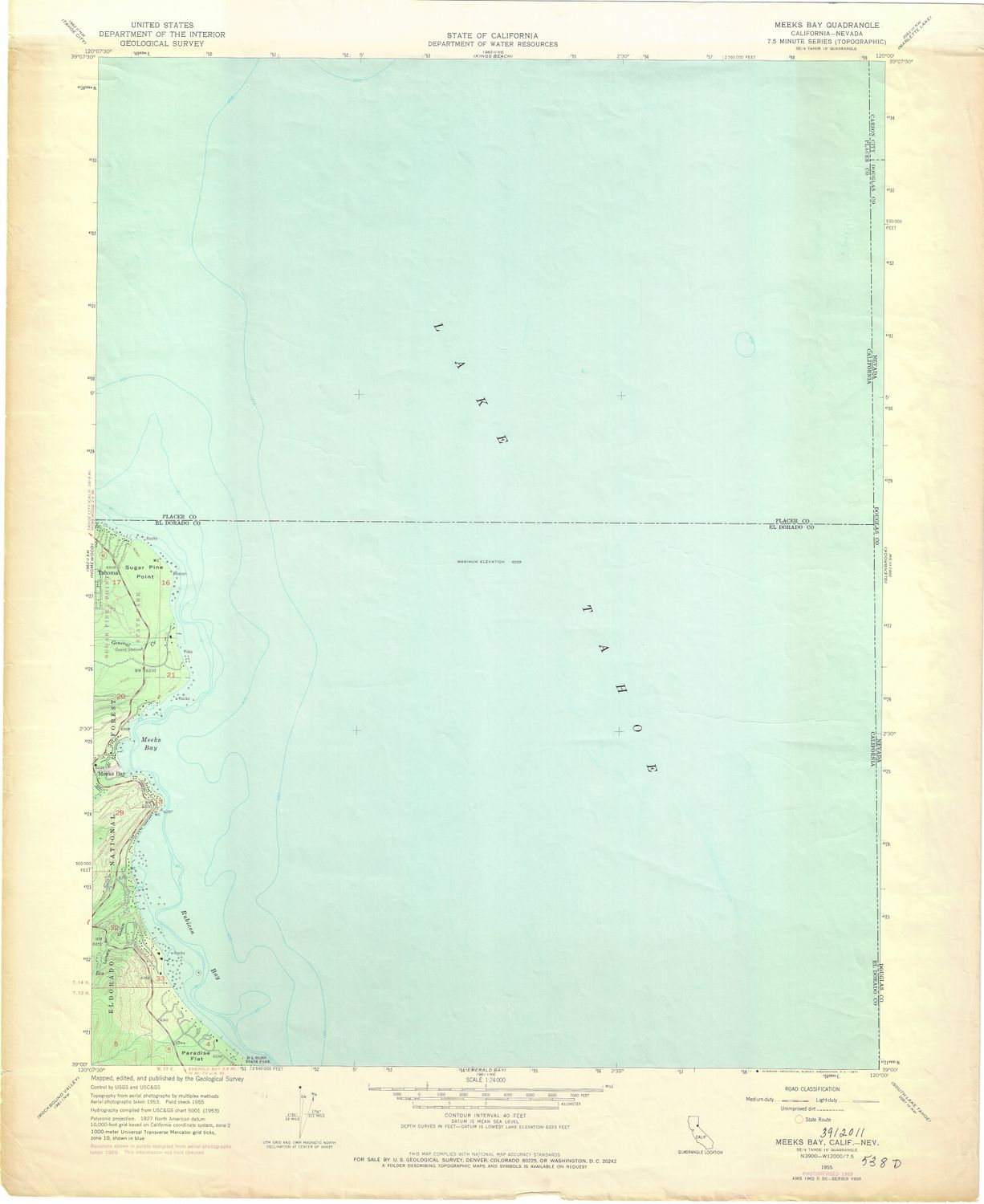 1969 USGS Meeks Bay<ca Lake Tahoe 7.5 minute sheet