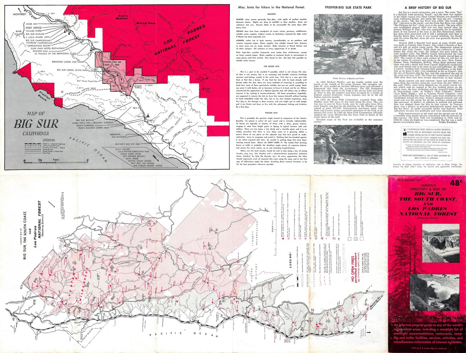 1971 Map of Big Sur Coast Los Padres Natl Park