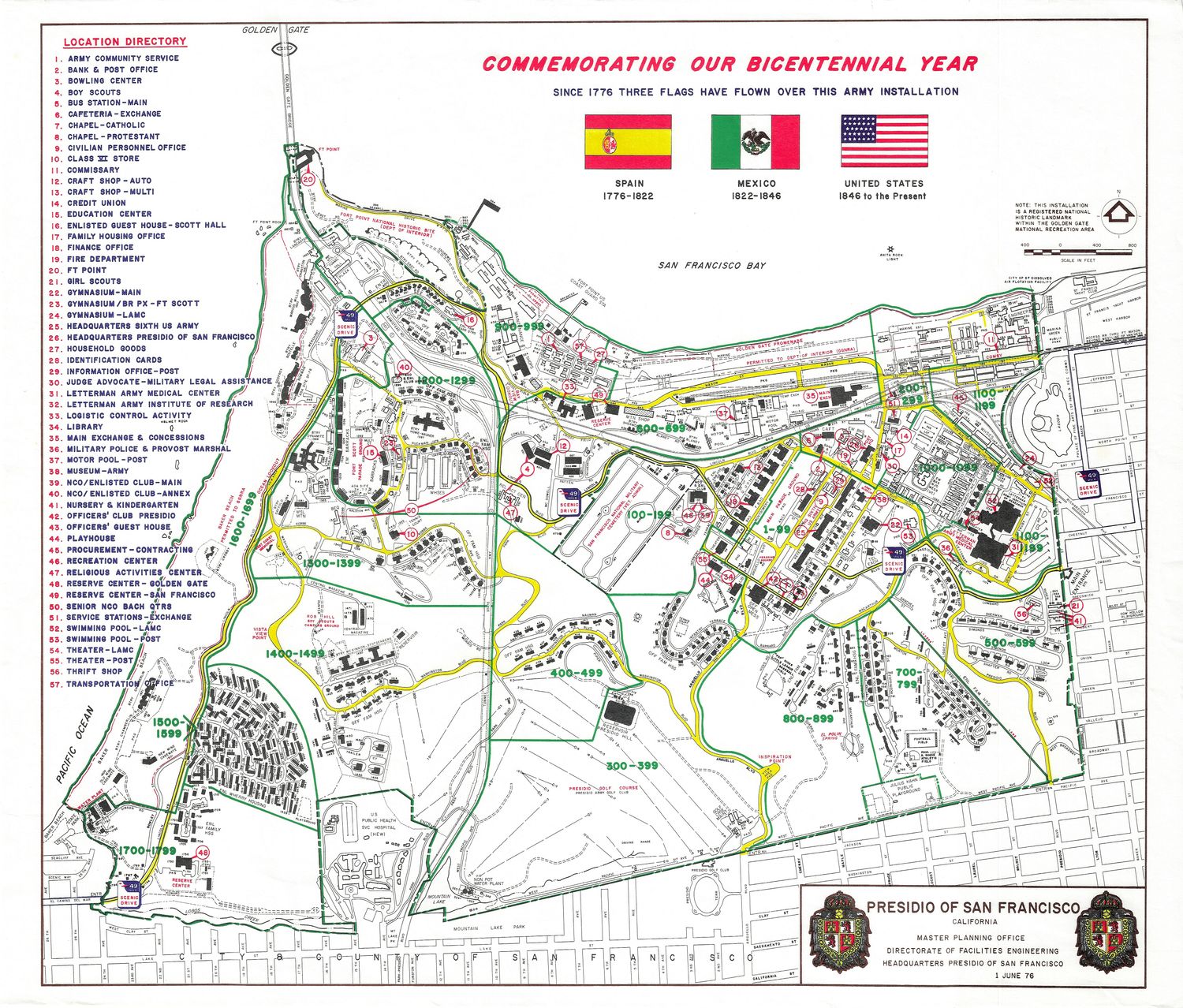 1976 Presidio Map w/ 3 flags