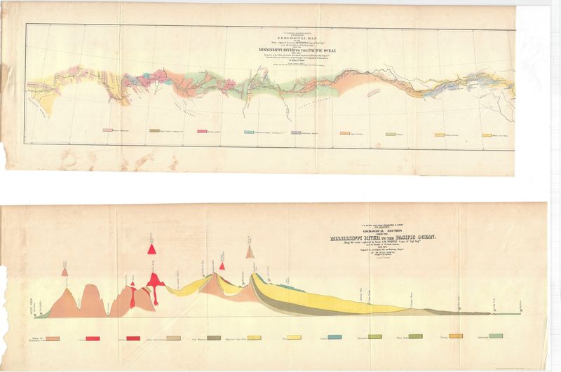 1853-55 USPRR Geological Profile and Topographic maps -2 Sheets w/OHC
