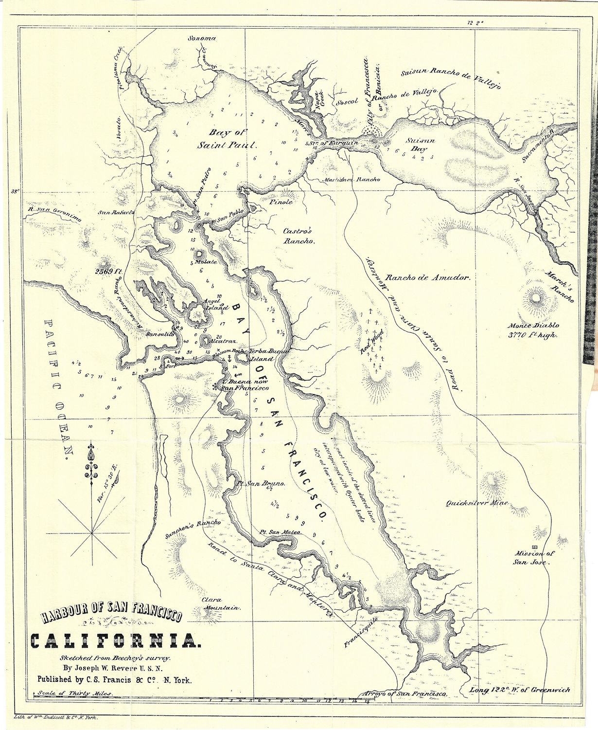 1935(1849) Facsimile Map of California by JW Revere