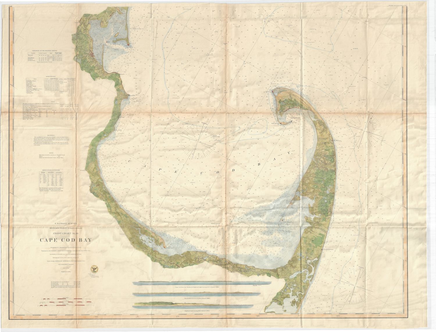 1872 USCS Chart of Cape Cod Bay with Hand Color