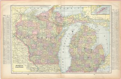 1885 Map of Michigan &amp; Wisconsin by the Atlas Publishing Co