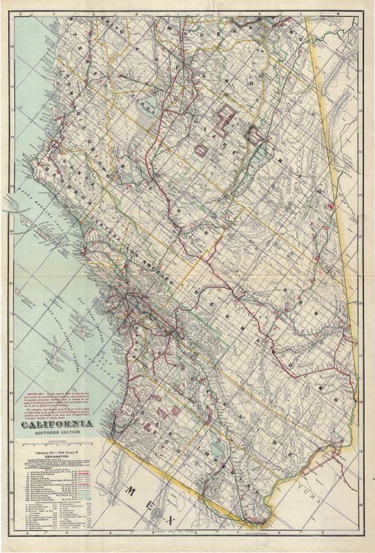 1901 Map of Southern California by Geo.Cram in Color Lithography