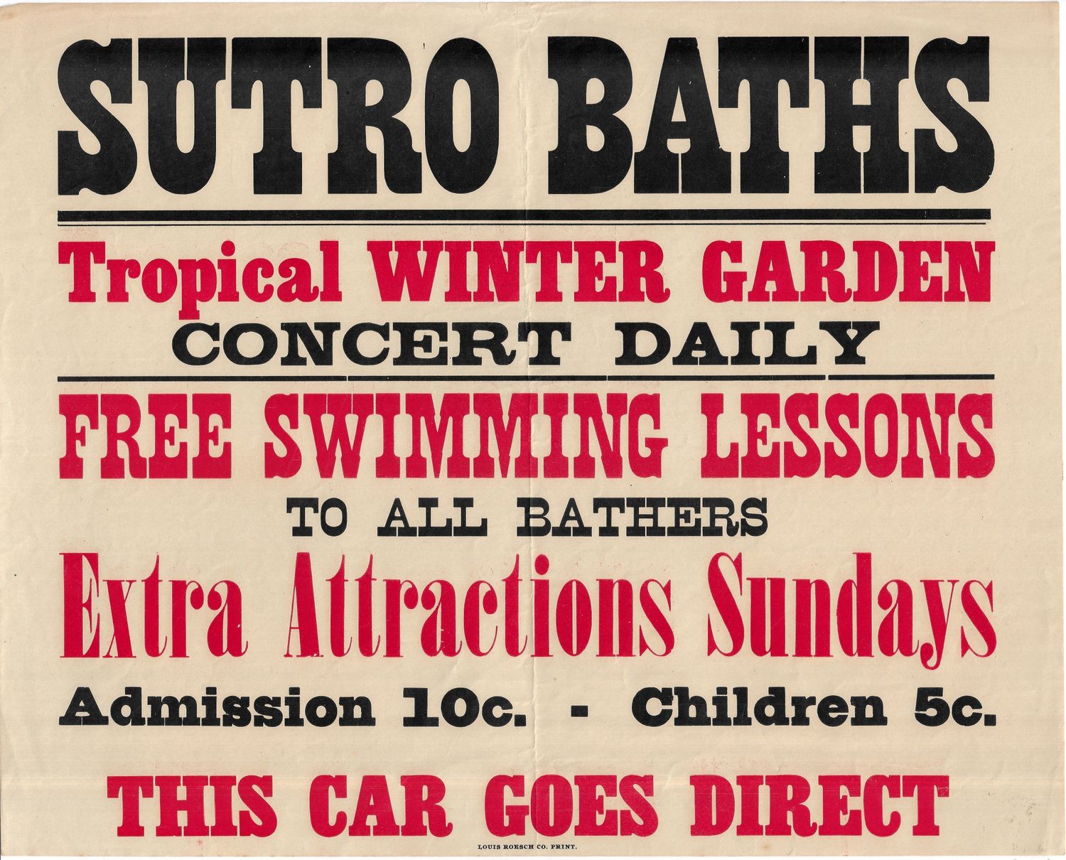 1910 circa Placard for Train to Sutro Baths