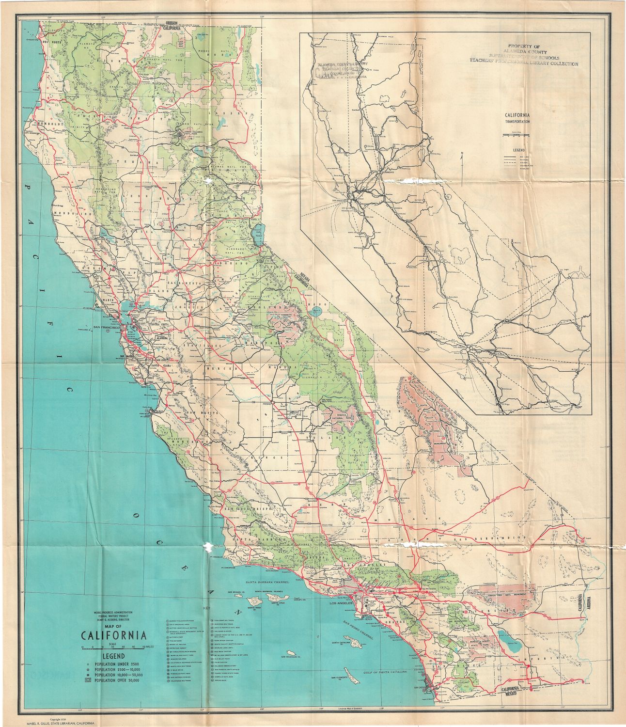 1939 WPA's Federal Writers Project Map of California