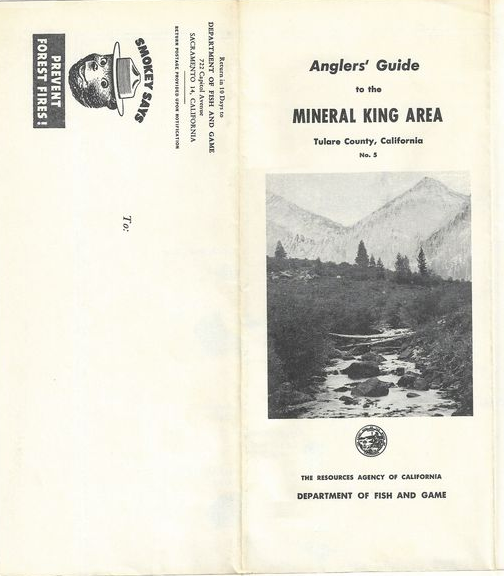1962 Anglers Guide to the Mineral King Area Sequoia National Park