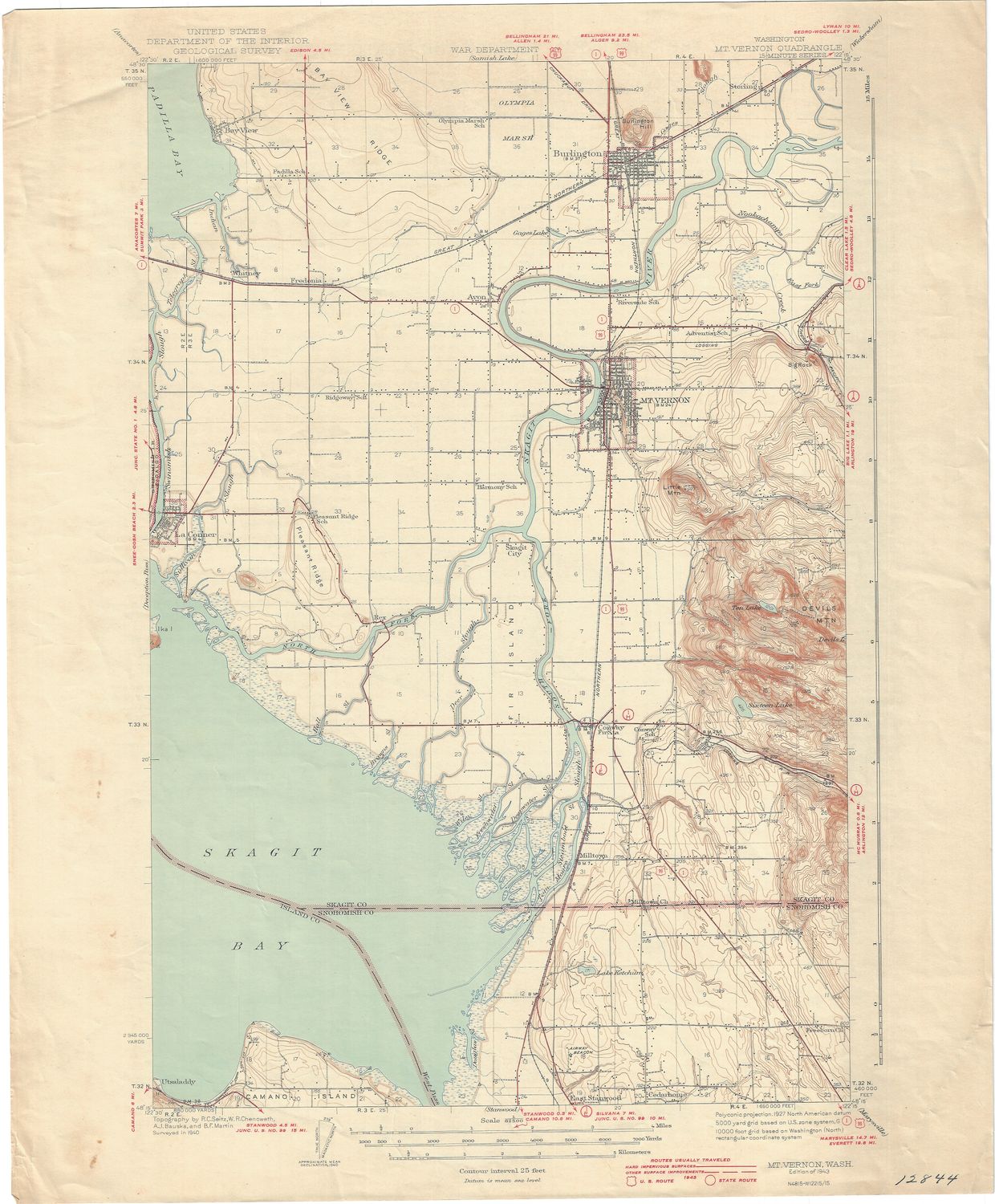 1943 Mount Vernon, Wash 15 Minute Map