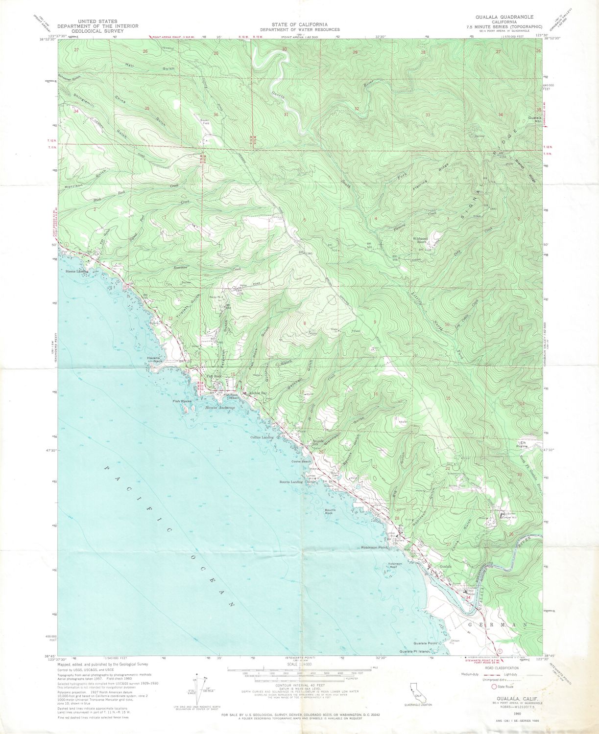 1960 USGS Gualala, Ca Quad 7.5 Minute Map