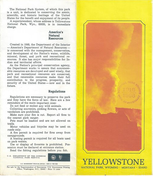 1966 Yellowstone National Park Map from The National Park Service