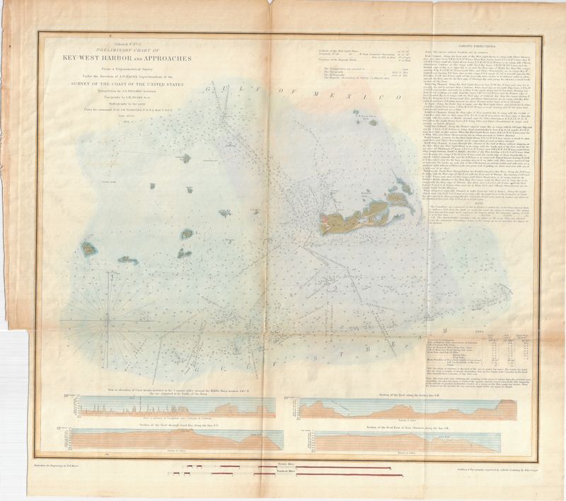 1851 Key West Harbor by the USCS as a Folding Folio in Lithography, later hand color