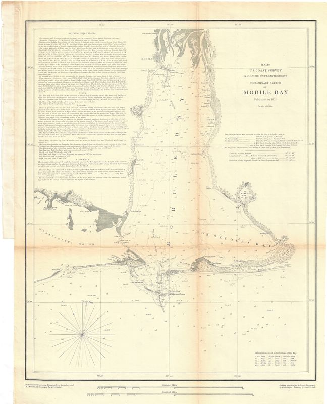 1851 Mobile Bay AL by the USCS as a Folding Folio in Lithography