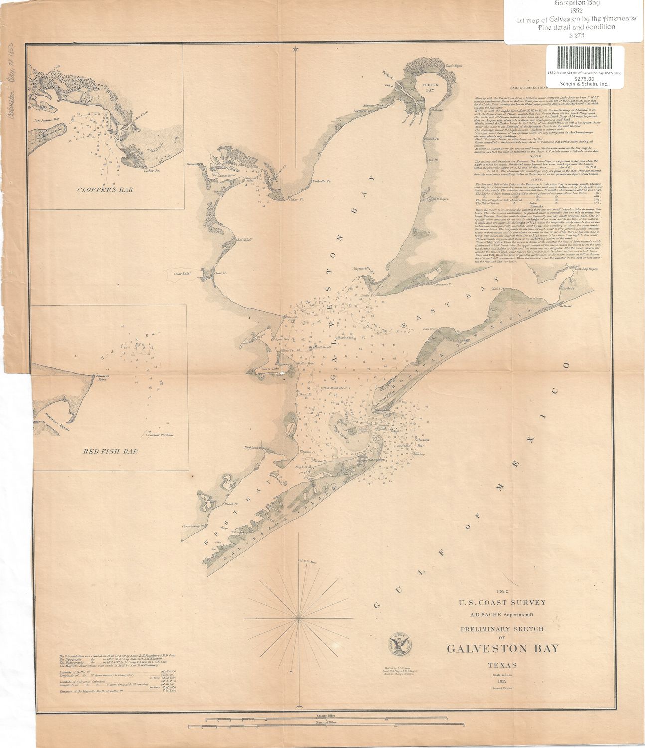 1852 Preliminary Sketch of Galveston Bay by the USCS
