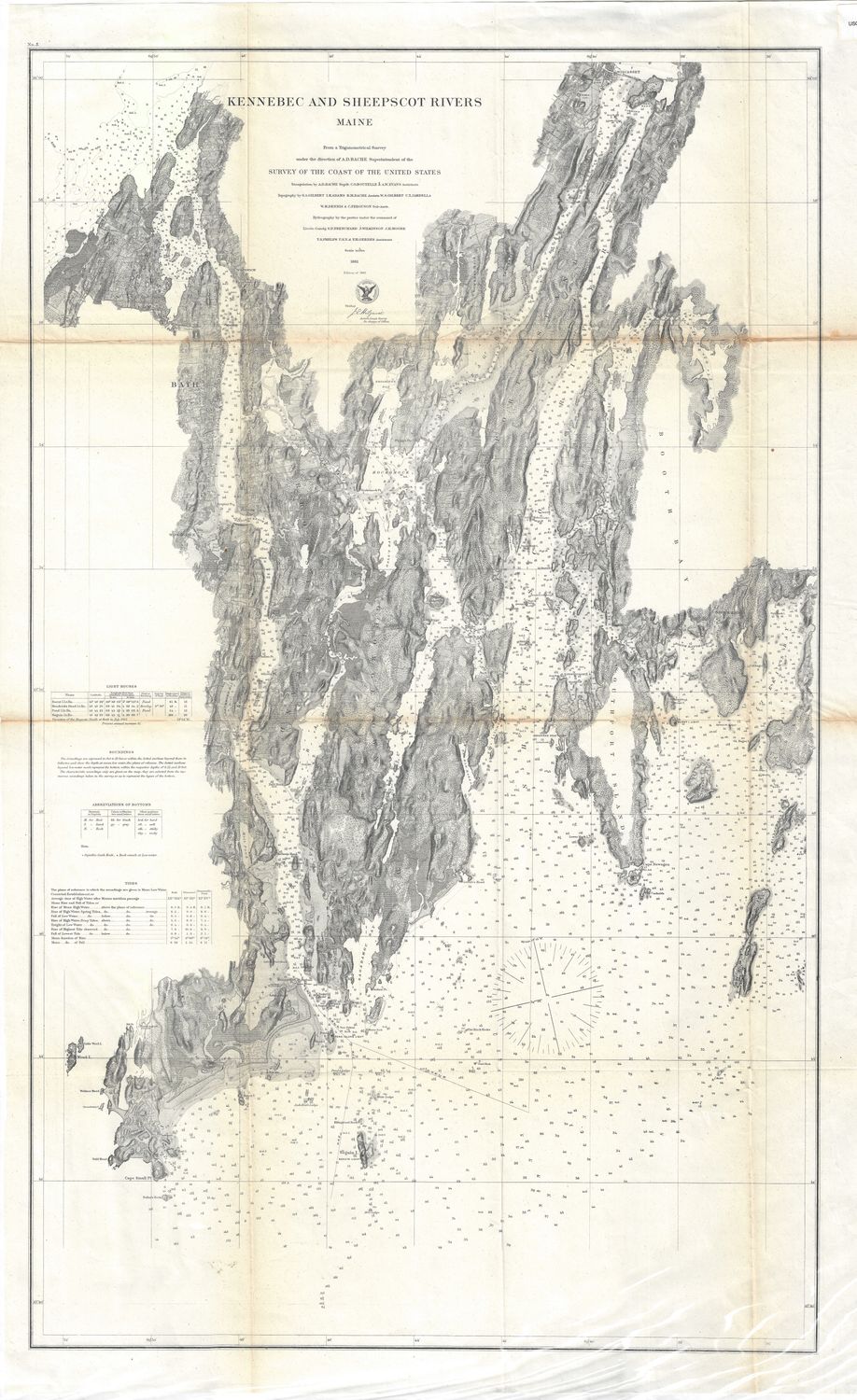 1862 Kennebec Sheepscot Rivers ME by the USCS as a Folding Folio in Lithography, as Congressional Documents