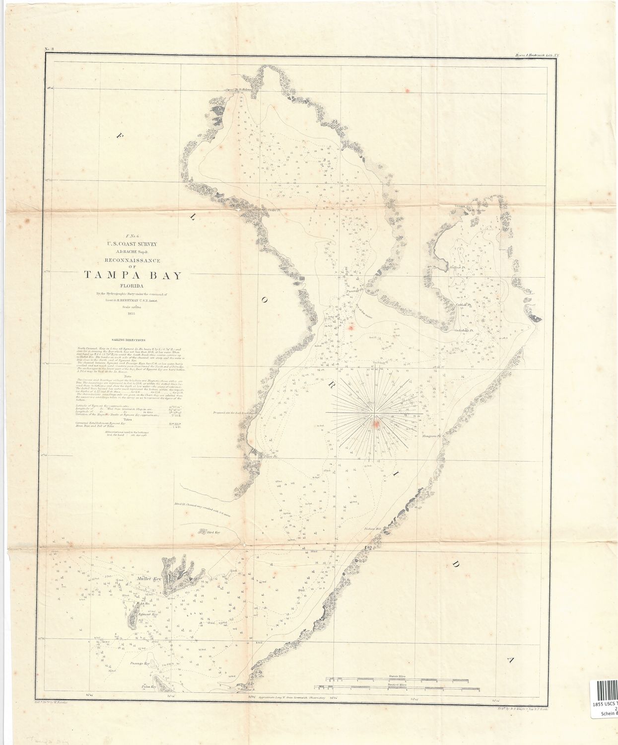 1855 USCS Tampa Bay Sheet by the USCS as a Folding Folio in Lithography, as Congressional Documents
