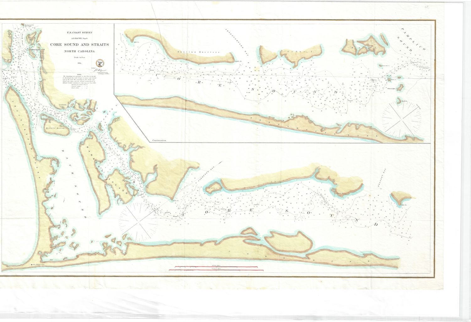1864 Core Sound and Straits NC by the USCS as a Folding Folio in Lithography, as Congressional Documents