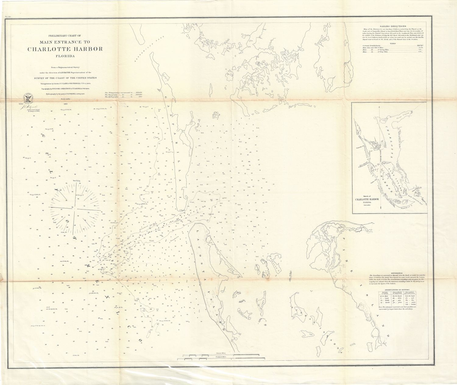 1863 Main Entrance to Charlotte Harbor Fla. by the USCS as a Folding Folio in Lithography, as Congressional Documents