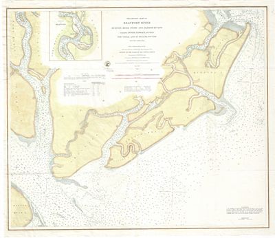 1864 Beaufort River SC by the USCS as a Folding Folio in Lithography, as Congressional Documents w/ hand water color