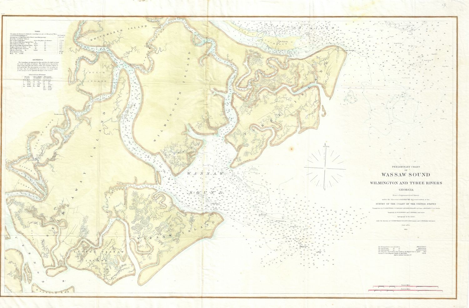 1864 Wassaw Sound ,Wilmington and Tybee Rivers GA by the USCS , a Congressional Document w/ hand water color