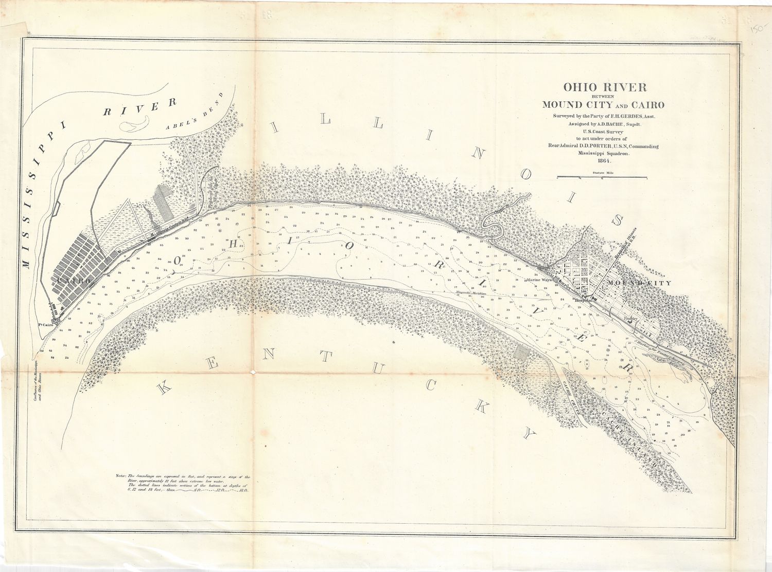1864 OH River:  Mound City to Cairo by the USCS as a Folding Folio in Lithography, as Congressional Documents